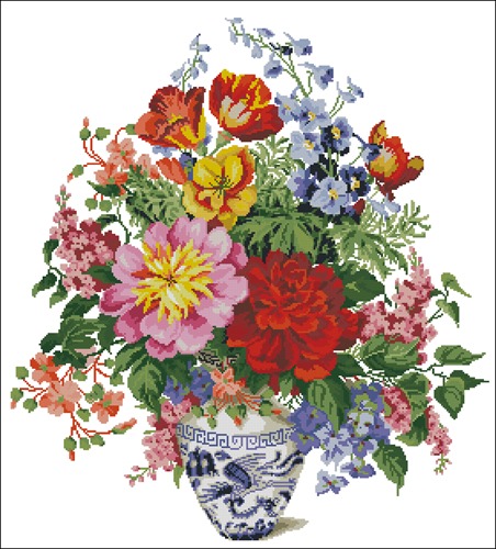 Peony Bouquet in Porcelain Vase