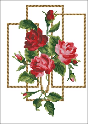 Rose Bouquet in Golden Frames