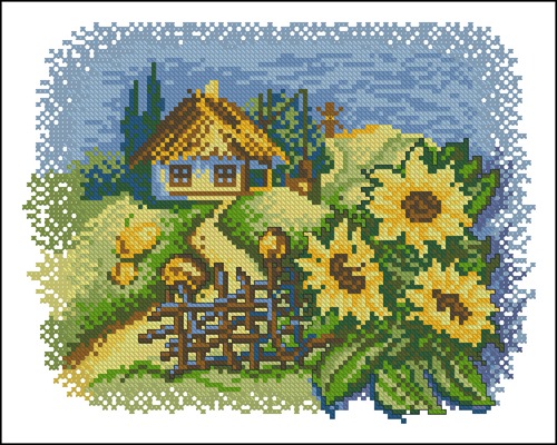Cottage with Sunflowers