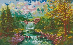 Waterfall in Pine Forest