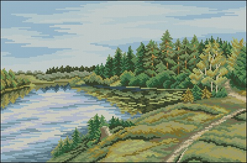 Pine Forest Riverbank View