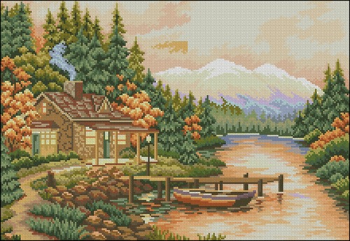 Autumn Evening Cabin by the River