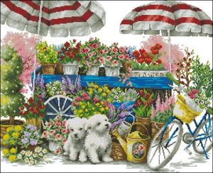 Flower Cart with Puppies