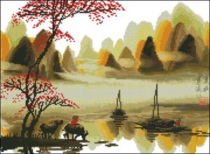 Misty River and Mountain Peaks