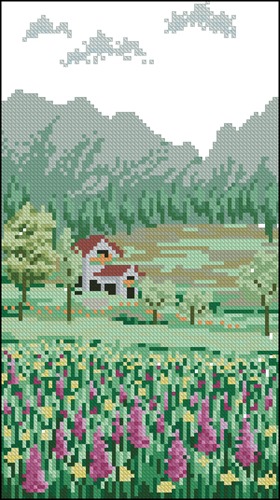 Cottage in a Flower Field