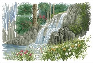 Waterfall with Wildflowers