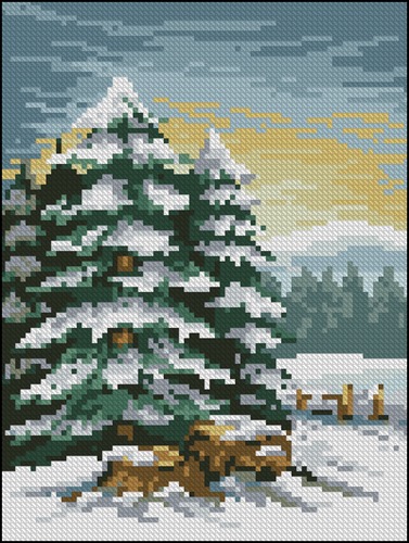 Snowy Pine Trees at Sunset