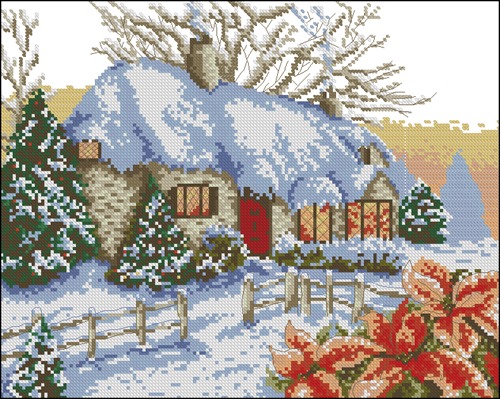 Stone Cottage with Poinsettias