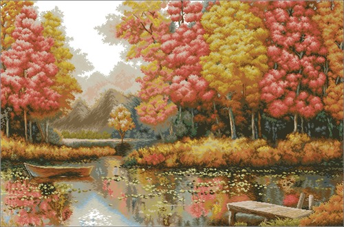 Autumn Lake with Rowboat