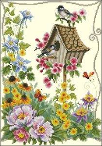 Birdhouse Among Flowers
