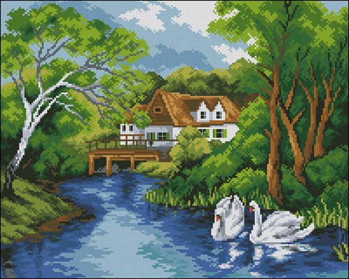 Swans on a Forest River