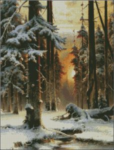 Зимний закат в еловом лесу Зимний закат в еловом лесу