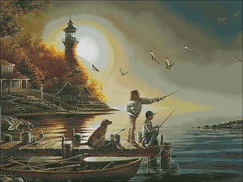 Evening Fishing by the Lighthouse