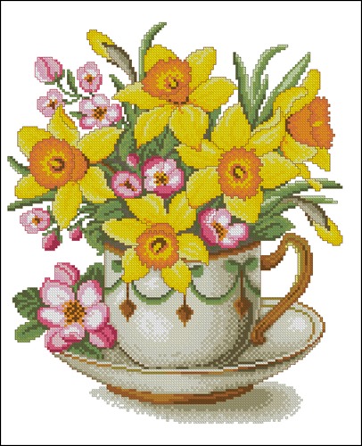 Yellow Daffodils and Pink Blossoms Cup