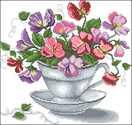 Sweet Pea Bouquet in China Cup