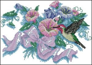Hummingbird and Morning Glories
