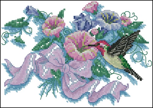 Hummingbird and Morning Glories