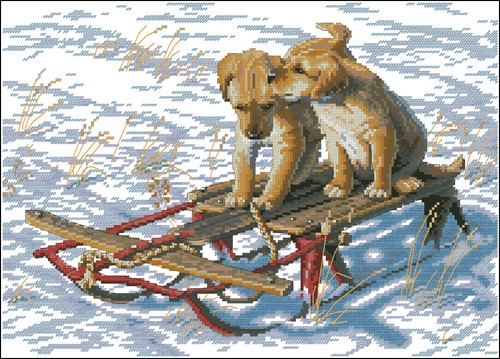 Two Puppies on a Sled