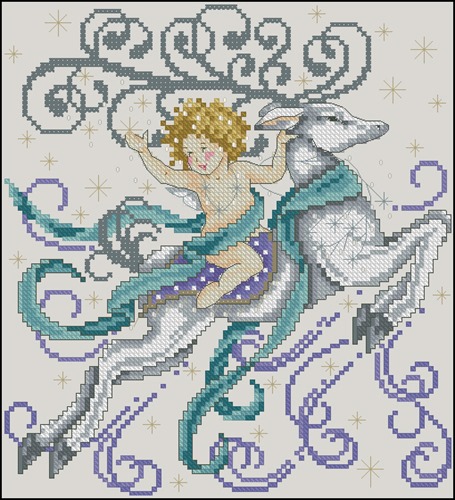 Winter Cherub Riding a Deer